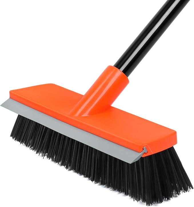 Deck Brush with Long Handle, Stiff Bristle Floor Scrub Broom, 55'' Outdoor Scrubber Remove Dirt, Leaves, Snow on Carpet, Patios, Garage, Concrete by TrueYee