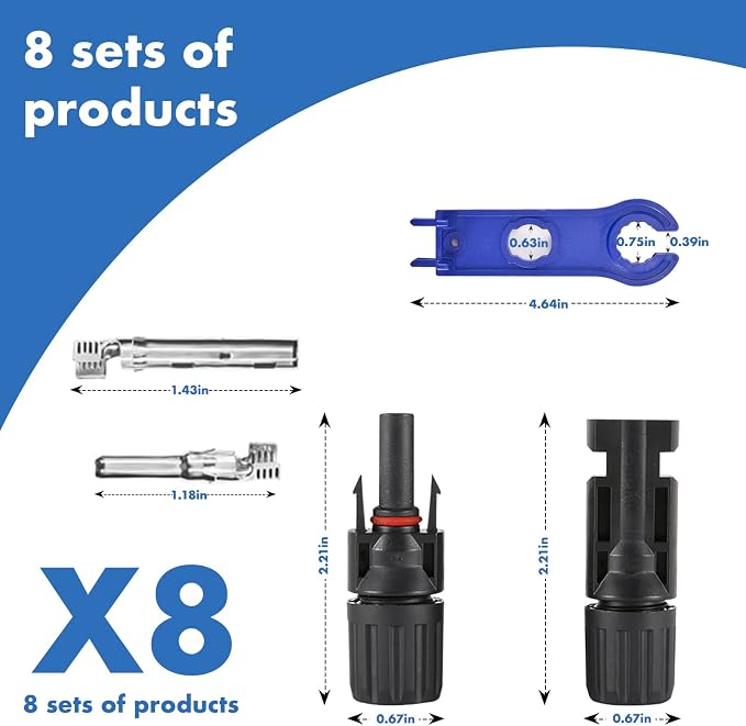 16 PCS Solar Panel Connectors, Male/Female IP67 Waterproof 1000V 30A Solar Cable Connectors (8 Pairs) with 2 Spanners???10AWG??? - Image 2
