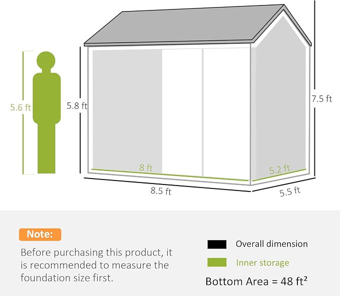Outsunny 8' x 5.5' Outdoor Storage Shed, Metal Garden Shed with Window & Double Lockable Door, Outdoor Tool Shed Storage with Sloped Roof for Backyard, Patio, Garage, Lawn, Gray - Image 7