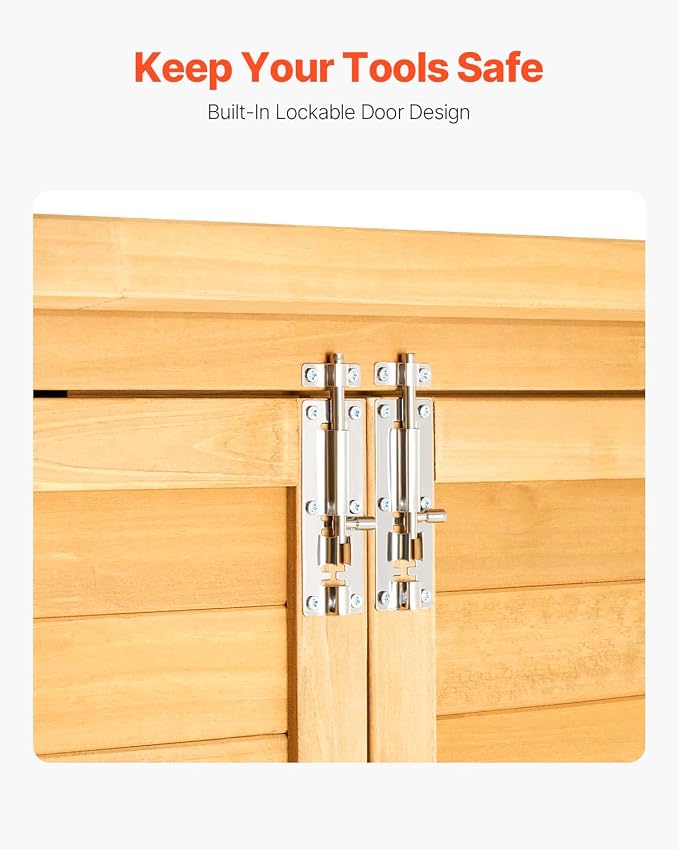 VEVOR Outdoor Storage Shed, Large Wooden Outside Storage Cabinet with Waterproof Roof and Metal Frame, Double Lockable Doors Garden Tool Shed Storage House Cabinet with Shelves, 55.1"x23.6"x67.5" - Image 6