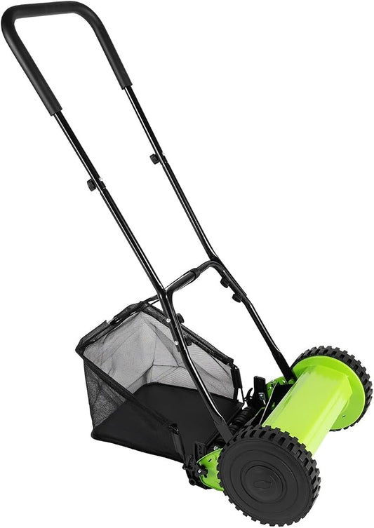 5-Blade Dual Wheel Lawn Mower 12" Push Reel Lawn Mower,Manual Push Reel Garden Cutter Grass Cutting Machine,Walk Behind Lawn Mower with 23L Collection Bag,Adjustable Height by Unknown