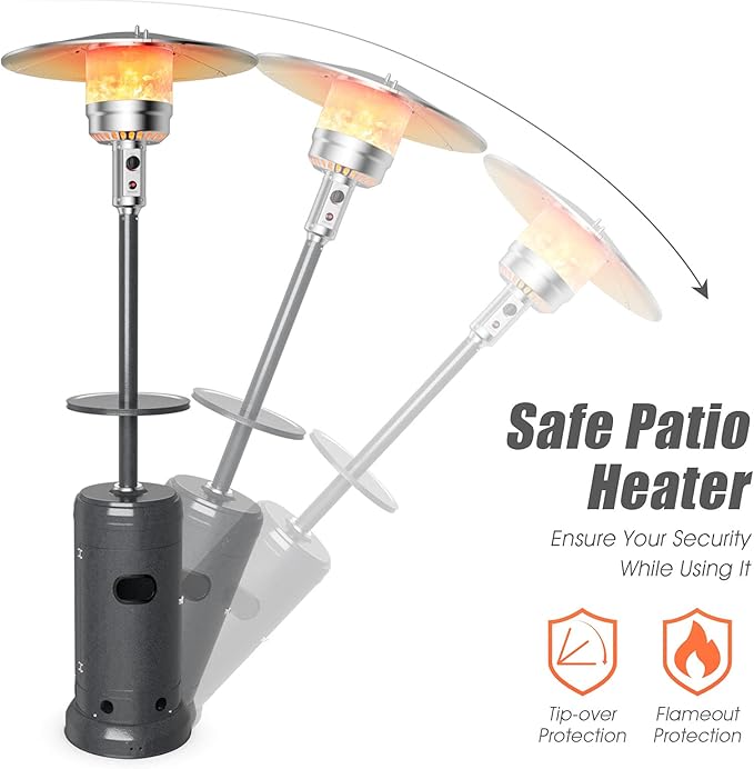 COSTWAY Patio Heater, 50,000 BTU Propane Heater with Drink Shelf Tabletop, Wheels, Simple Ignition System and Base Reservoir, Standing Outdoor Space Heater for Home Residential Commercial (Grey)