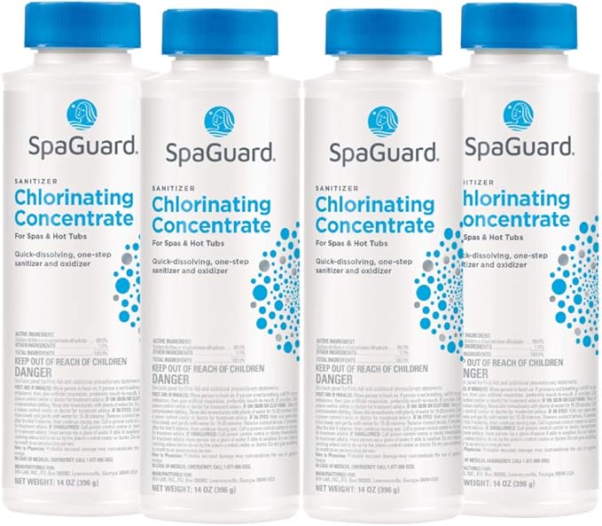 SpaGuard Spa Chlorinating Concentrate, 14 oz, Pack of 4, Advanced Spa Water Treatment for Hot Tubs and Spas, Quick Dissolving Oxidizer by SpaGuard
