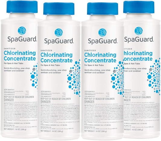 SpaGuard Spa Chlorinating Concentrate, 14 oz, Pack of 4, Advanced Spa Water Treatment for Hot Tubs and Spas, Quick Dissolving Oxidizer by SpaGuard