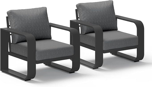 Aluminum Outdoor Patio Sofa Armchair, Oversized Patio Couch with Widened Armrest & Ultra-Thick Cushions, Deep Seating Modern Patio Chairs Set for Backyard, Deck, Graphite