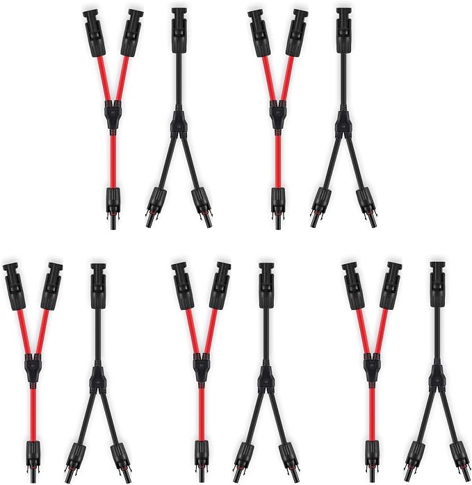 5 Pairs Solar Connectors Y Branch Parallel Adapters 10AWG Cable for Solar Panel (Red & Black) by SOYAN