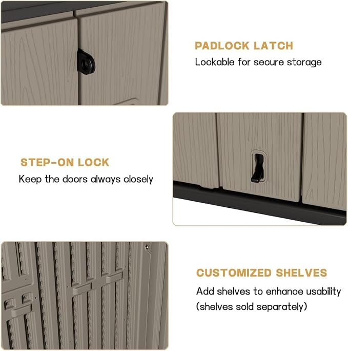 KINYING Outdoor Storage Cabinet Waterproof, 57 Cu.ft Resin Vertical Outdoor Storage Shed for Patio Furniture, Garden Tools, Pool Accessories, Mower Storage (Brown) - Image 8