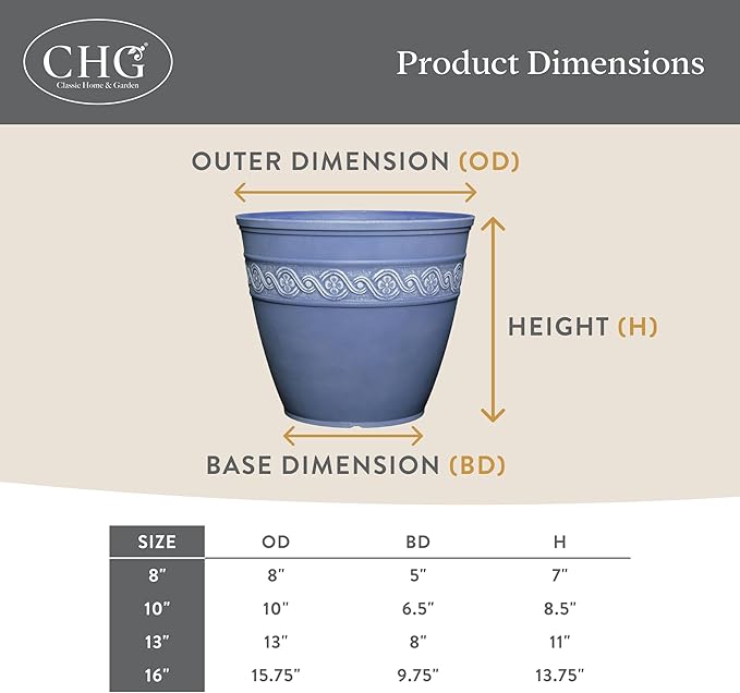 Classic Home and Garden Corinthian Resin Planter Pot - Outdoor & Indoor Plant Pot - Round Planter for Plants & Flowers (8" Oil Rubbed Bronze, Pack of 3)