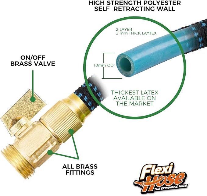 Flexi Hose Expandable Garden Hose with 8 Function Nozzle, 75FT - Lightweight Retractable Garden Hose, Water Hose - No-Kink Flexibility, 3/4 Inch Solid Brass Fittings and Double Latex Core - Image 4