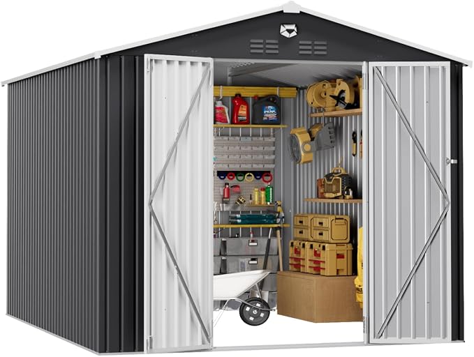 10x12 FT Outdoor Storage Shed, Metal Garden Shed - Tool Storage Sheds with Lockable Doors, Waterproof Outside Storage Building for Backyard, Patio (Black; Floor Not Included) by SOFTKISS