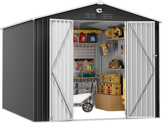 10x12 FT Outdoor Storage Shed, Metal Garden Shed - Tool Storage Sheds with Lockable Doors, Waterproof Outside Storage Building for Backyard, Patio (Black; Floor Not Included) by SOFTKISS