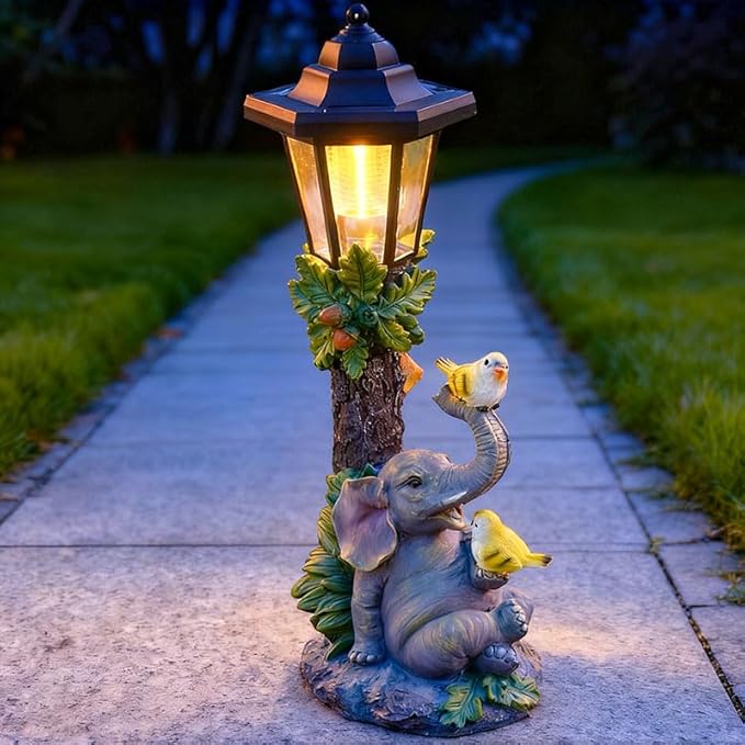 Solar Elephant Garden Statue, Outside Elephant Statue with Lantern Perfect for Balconies, backyards, or lawns—A Unique Birthday or Housewarming Gift for Women, Mothers, or Grandmothers