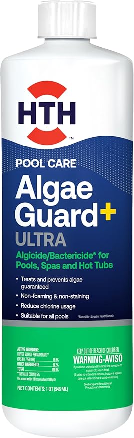 HTH 67244 Swimming Pool Care Algae Guard Ultra - Long Lasting Formula, Eliminates & Prevents Green, Black, and Mustard Algae, Fast Acting & Effective Swimming Pool Chemical, 32oz by HTH