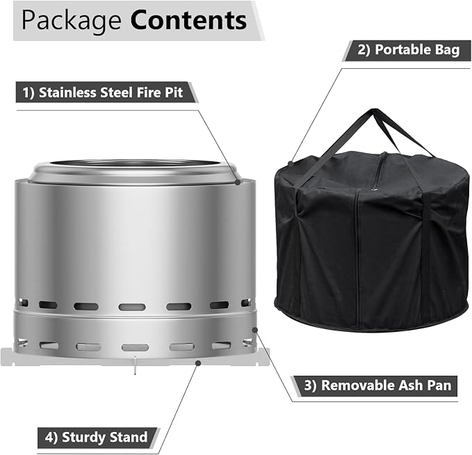 ROOMTEC 19.5" Smokeless Fire Pit, Portable Wood Burning Firepit with Stand and Bag, Easy Clean Bonfire with Removable Ash Pan, Low Smoke Fireplaces for Camping, Patio and Outside - Image 4