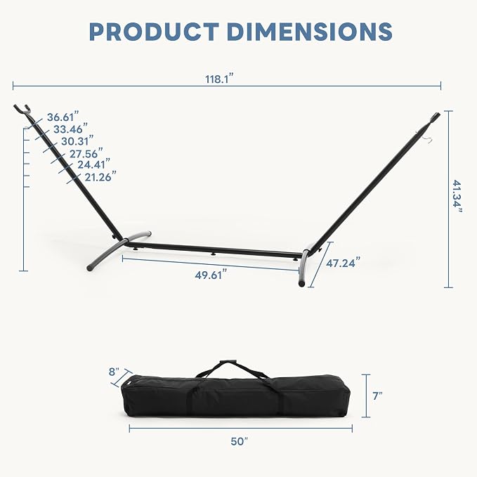 DUMOS Hammock Stand Only, Heavy Duty Hammock Stands for Double 2 Person, Portable Steel Stand for Outside Garden Backyard Patio Pool Beach with Carrying Case - Image 2