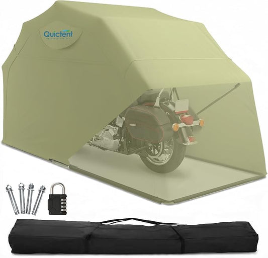 Quictent 136"x 54" Motorcycle Garage Storage Pod Shelter Hard Shell with Code Lock & Carry Bag Heavy Duty Motorcycle Tent with 2 Roll-Up Side Windows - Army Green by QUICTENT