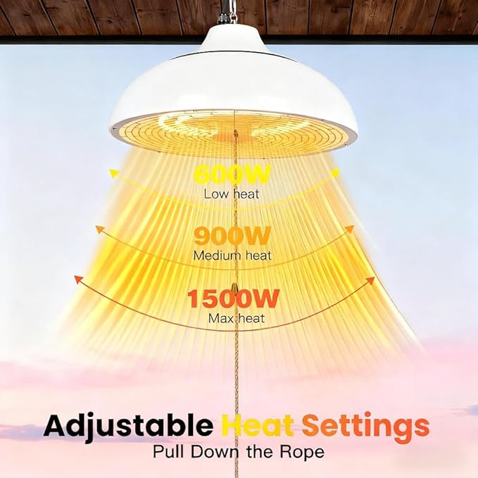 Electric Outdoor Heater for Patio, 1500W Infrared Heater for Indoor & Outdoor, IP55 Waterproof, Fast Heating, Tip-Over Protection, Perfect for Garden, Balcony, Garage (white, hanging)