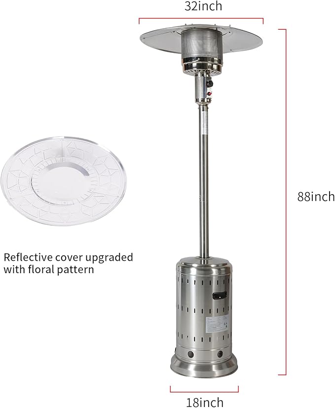 48,000 BTU Patio Heater for Outdoor Use with Wheels and Cover, Outdoor Stainless Steel Burner for Garden Commercial Residential, High Power Propane Heater, Triple Protection System