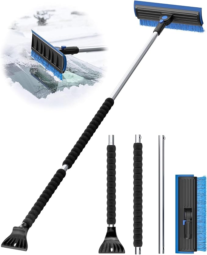 helloleiboo 2025 Extra Long 55.7" Ice Scrapers for Car Windshield Multi-Functional Detachable Car Ice Scraper with Foam Grip and 270° Pivoting Brush Head Snow Brush for SUV Truck Auto (Blue) by helloleiboo