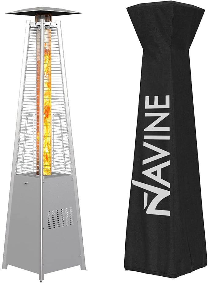 Pyramid Patio Heater,48,000 BTU Outdoor Propane Patio Heater with Detachable Wheels and Protective Cover for Terrace, Garden,Poolside.Grey