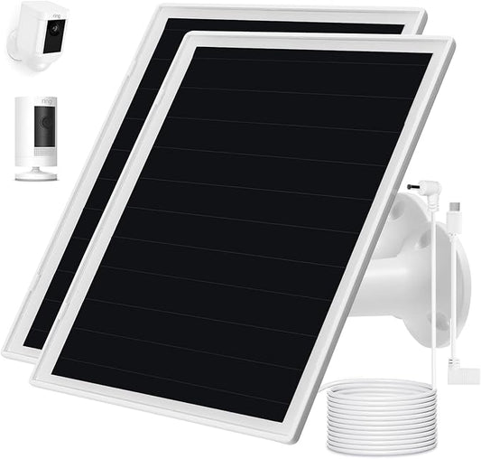 Solar Panel Charger for Ring Camera, Compatible with Ri ng Stick Up Cam Battery, Ring Spotlight Plus/Pro Battery,Waterproof, 5V 6W Fast Charging (White-2Pack) by CameraSolarPanelCharger