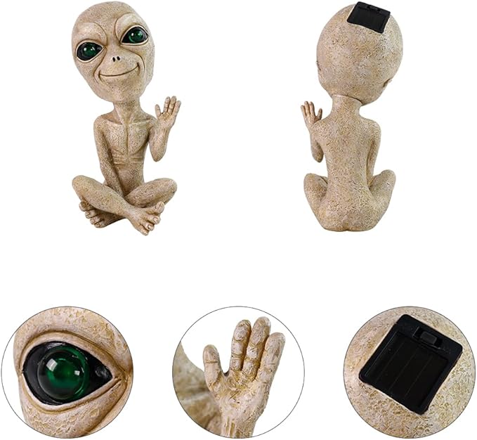 Solar Light UFO Extraterrestrial Garden Alien Statues Figurine for Indoor Outdoor Garden Patio, Yard Or Lawn Decoration