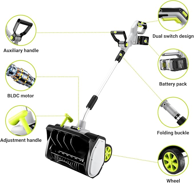 Cordless Snow Shovel: DEKOPRO 40V|17-Inch Cordless Snow Blower，Electric Snow Shove with Adjustable Chute, Lightweight Electric Snow Blower for Sidewalks & Stairs (2×20V Batteries) - Image 8