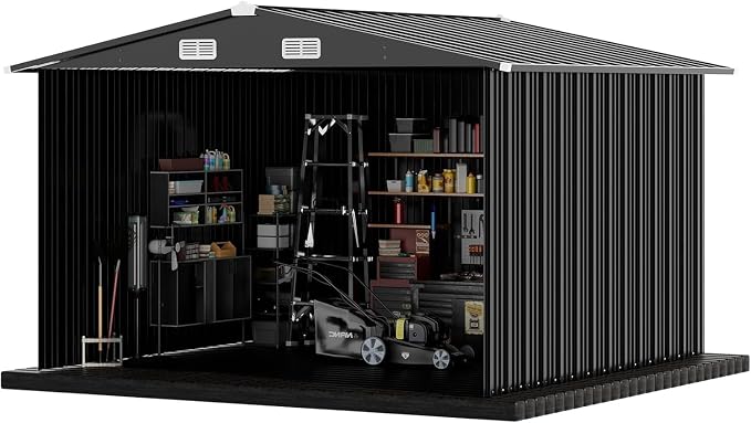 COMHOMA Shed Outdoor Storage Shed Metal,Lockable Doors Tool Sheds with Sloping Roof,Steel Garden Shed with Air Vent for Backyard,Patio,Lawn,Poolside(Grey,10'x12') - Image 9