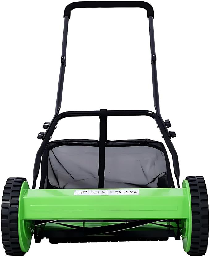 14-Inch 5-Blade Push Reel Lawn Mower with Grass Catcher, Green - Adjustable Height Precision Cutting, Eco-Friendly Manual Lawn Mower with Durable Steel Blades for Lawn Maintenance - Image 2