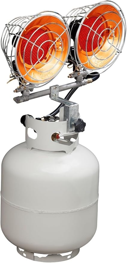 Avenger FBDTP30 Infra-Red Tank Top Outdoor Heater for Use with Propane Gas Tanks for Camping, Patios, and More, Double Burner, 30,000 BTU, Silver