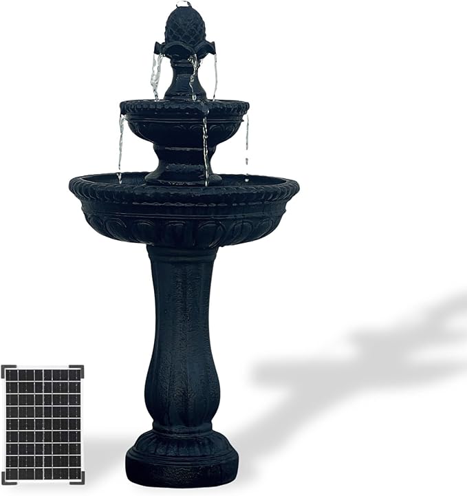 XBrand 39" 2-Tier Outdoor Freestanding Solar Water Fountain - Classic Design, Black Resin Bird Bath with Pump - Ideal for Yard, Lawn and Garden, Porch Décor