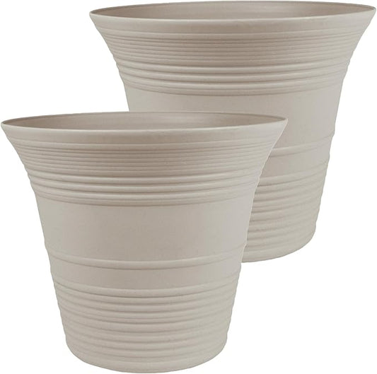 The HC Companies 16 Inch Sedona Round Self Watering Planter Pots, Lightweight UV-Resistant Plastic Indoor & Outdoor Planters, 2-Pack Flower Pots for Garden & Home Decor, Cottage Stone