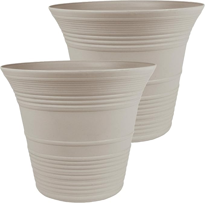 The HC Companies 19 Inch Sedona Round Self Watering Planter Pots, Lightweight UV-Resistant Plastic Indoor & Outdoor Planters, 2-Pack Flower Pots for Garden & Home Decor, Cottage Stone