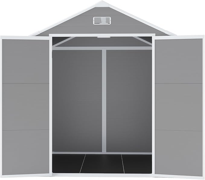 YOPTO 6x5 FT Resin Storage Shed,Garden House with Floor & Lockable Door,Waterproof Plastic Tool Sheds W/Slanting Roof Visual Window & Air Vents for Bicycles,Lawnmowers,Lawn,All Weather Use,Gray - Image 19