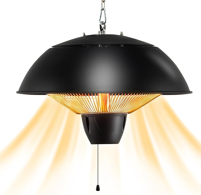 Tangkula 1500W Hanging Patio Heater, Electric Ceiling Mounted with Adjustable Chain Length & Pull Switch, Indoor Outdoor Waterproof Outdoor Heater for Garage, Balcony, Courtyard