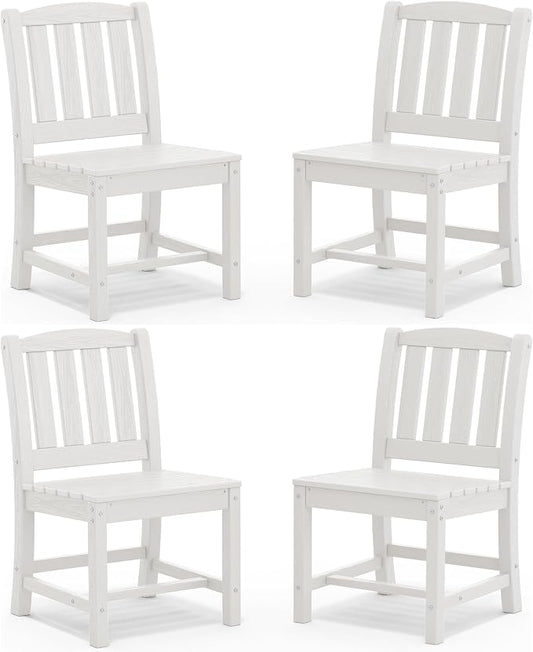 SERWALL Outdoor Dining Chairs Set of 4, All-Weather HDPE Patio Armless Chairs Suitable Outdoor Dining Table, White by SERWALL