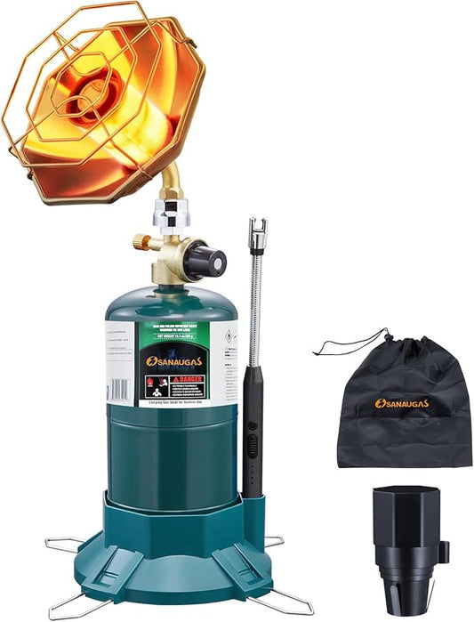 6200 BTU Propane Camping Heater, Portable Tent Heater with Radiant Burner, Adjustable Flame, Stable Base, Fits 1 lb Propane Tank for Outdoor Use