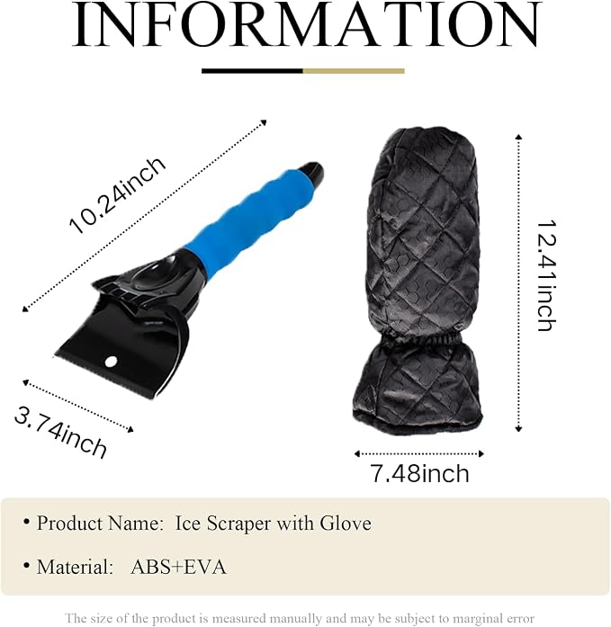 Ice Scraper with Glove - Waterproof Ice Scrapers Snow Removal Tool for Car Windshield, SUV, Truck - Comfortable Mitt Glove for Quick Ice & Snow Removal (Blue) - Image 2