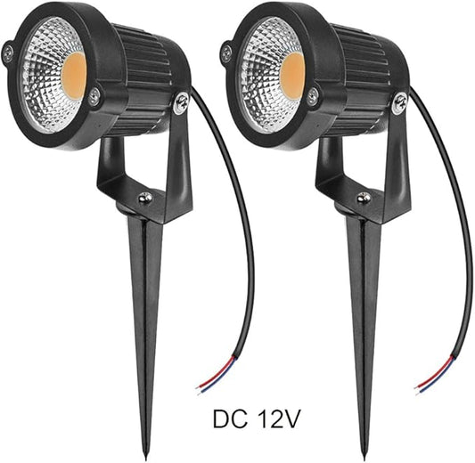 LemonBest® High Power Outdoor Decorative Lamp Lighting 5W COB LED Landscape Garden Wall Yard Path Light Warm Cool White DC 12V w/Spiked Stand, Pack of 2 (Warm White)