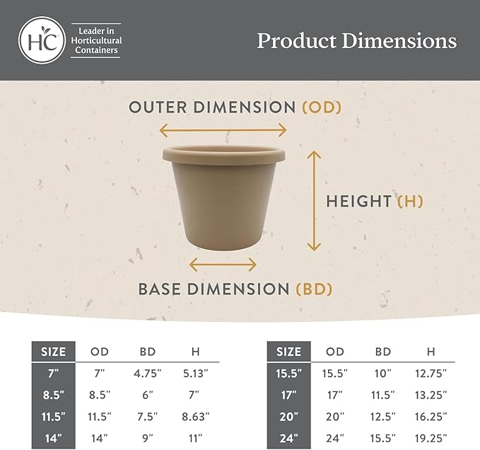 The HC Companies Classic Round Plastic Plant Pot w/Rolled Rim - Lightweight & UV Resistant Flower Pot for Herbs & More - Outdoor & Indoor Plant Pots w/Drainage (17 inch Sandstone, Pack of 1)