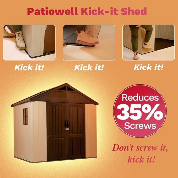Patiowell 8x6 FT Outdoor Storage Shed, Plastic Shed Resin Garden Shed with Floor & Window & Lockable Door for Patio Furniture, Backyard Tools, Bicycles & Lawnmower, Beige - Image 8
