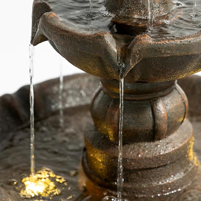 3 Tiered Outdoor/Indoor Water Fountains –42.2 in. Tall, Like Stone Bird Bath for Outside, Elegant Waterfall Feature for Garden, Yard, Patio, Home Decor (Bronze Color)