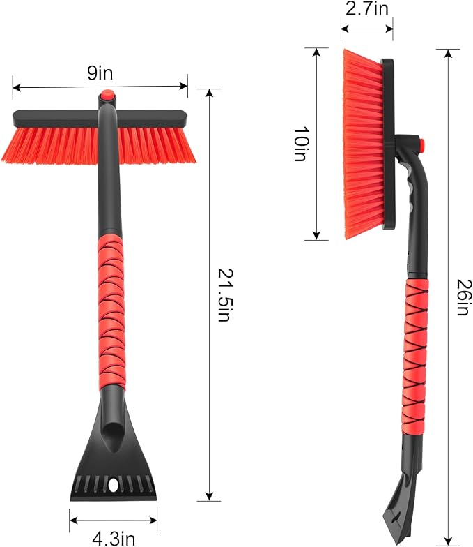 nacena Snow Brush and Ice Scrapers for Car Windshield, Detachable Snow Remover for Cars EVA Foam Grip and Rotatable Brush Head Snow Scraper for Car Trucks SUV, Winter Cars Accessories (Red) - Image 2