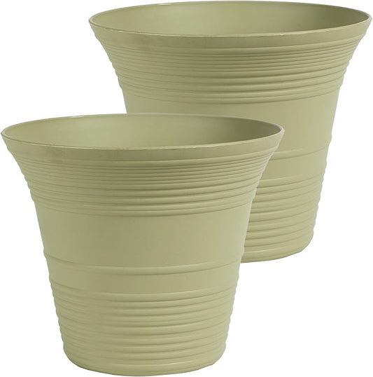 The HC Companies 14 Inch Sedona Round Self Watering Planter Pots, Lightweight UV-Resistant Plastic Indoor & Outdoor Planters, 2-Pack Flower Pots for Garden & Home Decor, Seafoam