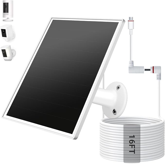 Solar Panel for Ring Camera, 6W Solar Charger with USB-C & Barrel Plug for Ring Stick Up Cam Plus/Pro & Spotlight Cam Battery Series, Waterproof, 16ft Cable, White by Unknown