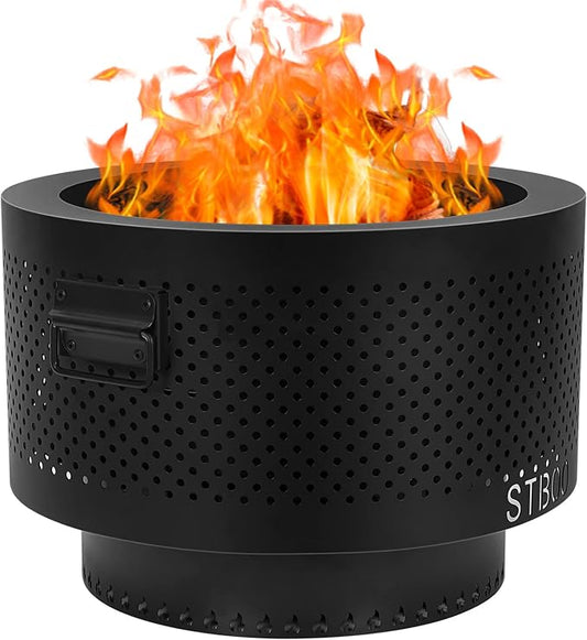 Smokeless Fire Pits for Outside with Portable Carrying Storage Bag, 20x14 Inch Firepits Outdoor Wood Burning, Low Smoke Outdoor Fireplace for Bonfire Picnic Backyard Cooking on Beach, Black, L by STBoo