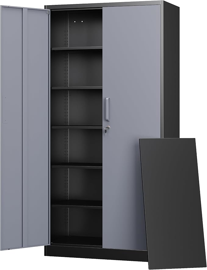 Letaya Metal Storage Cabinets with Lock Door and 5 Adjustable Shelves, Steel Garage Tool Organization Cabinets for Home,Utility Room, Warehouse,Lockers(71"-Black Gray) | Lock Door, 5 Adjustable Shelves, Garage, Lockers by LetayaMetalCabinets