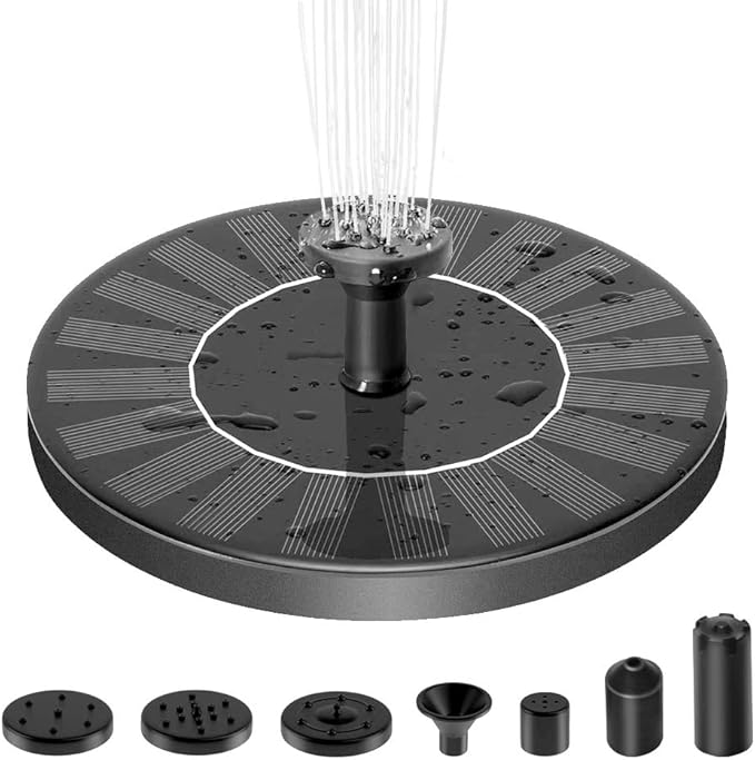 Solar Fountain Pump for Bird Bath, 1.4W Water Fountain with 6 Nozzles Solar Powered Fountain Pump for Bird Bath, Garden, Pond, Pool, Outdoor