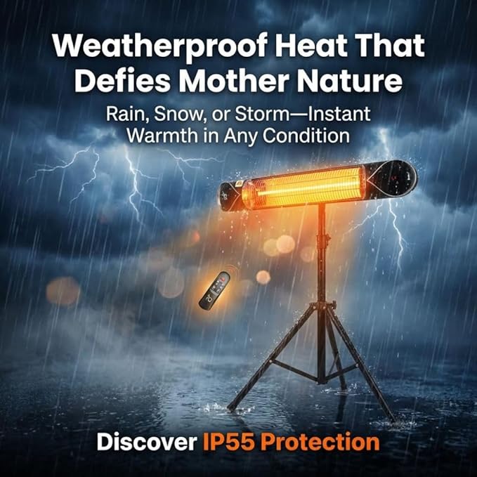 Wave 1500W Carbon Infrared Heater - Wall-Mounted & Freestanding with Remote - Quiet & Weatherproof for Indoor/Outdoor Use - Experience Next-Level, Efficient Heating