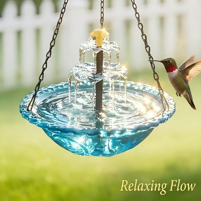 Hanging Solar Bird Bath Fountain 3 Layers,Solar Cascade Hanging Bird Bath Fountain,Hummingbird Water Fountain Solar with Solar Water Pump,Suitable for Gardens,Backyards,Patios,and Lawns. (Blue)